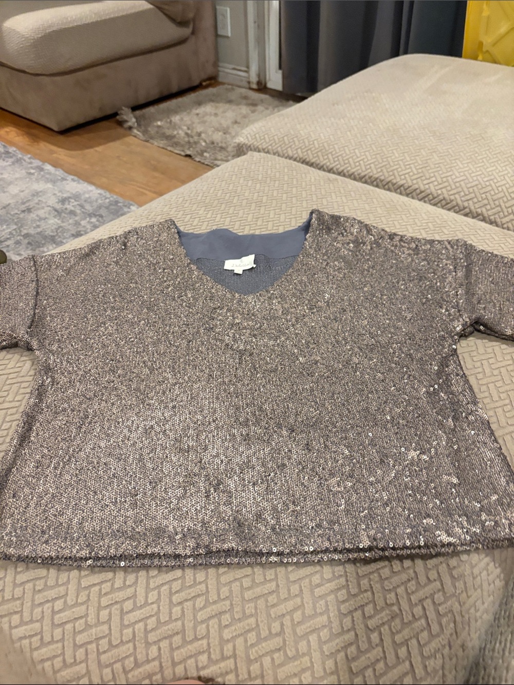 Deletta Silver Sequin V-Neck Kids Sweater
